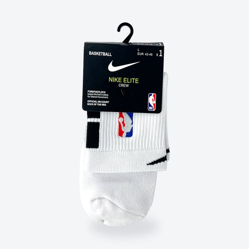 Calcetines Nike Élite Crew – blancos con detalles negros, en su empaque