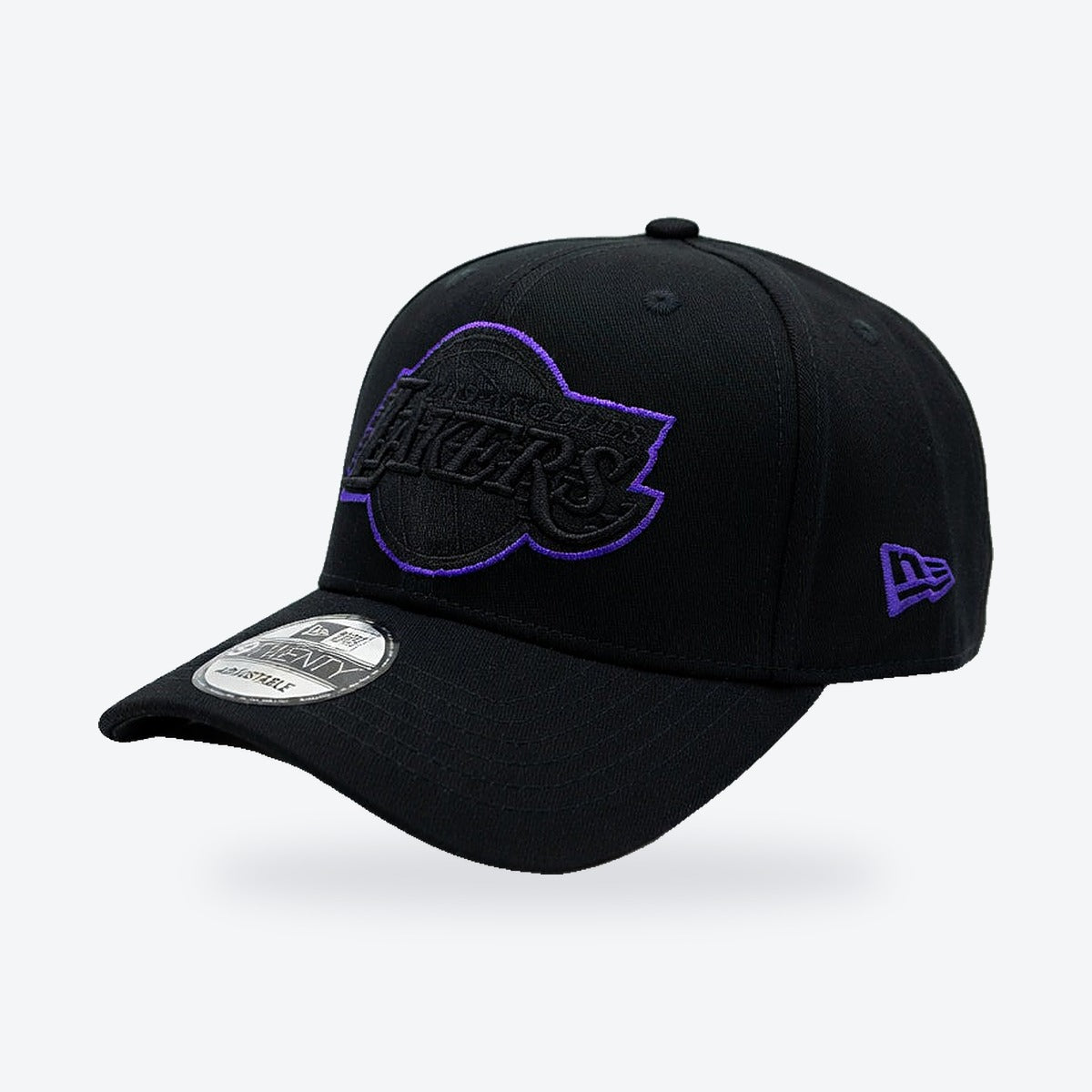 Gorra Lakers New Era Ajustable – negra con logo morado, vista frontal