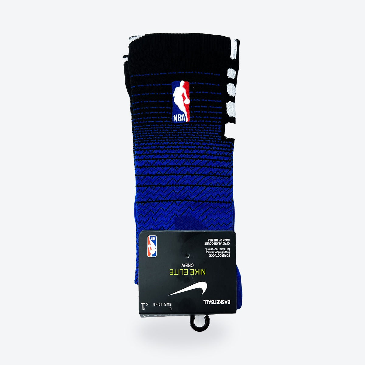 Calcetines Nike Élite Crew Orlando Magic – azul degradé con negro, en su empaque